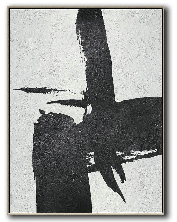 Large Abstract Art,Black And White Minimal Painting On Canvas - Wall Art Painting